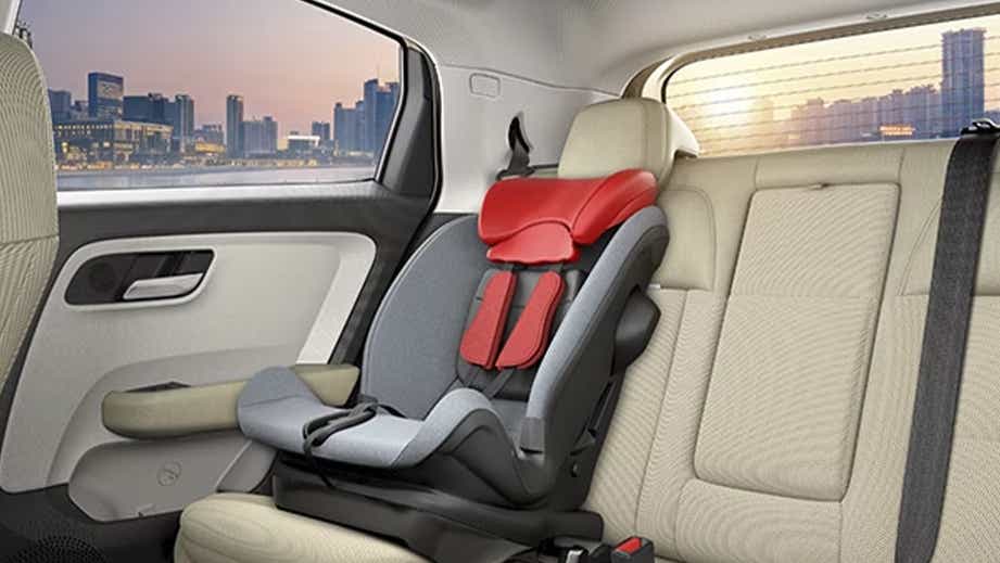 Rear seat interior of a Tata Altroz with child seat