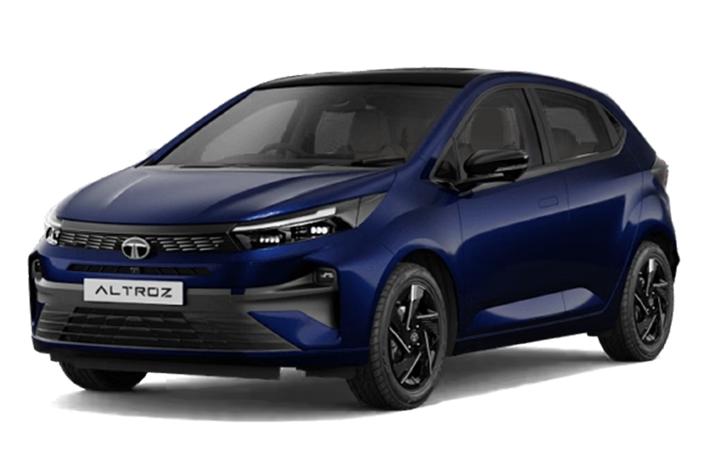 front three-quarter view of a Royal Blue Tata Altroz