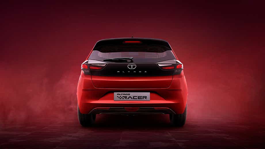 Rear view of a Atomic Orange Dual Tone Tata Altroz Racer