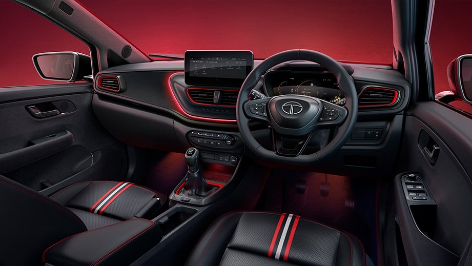 Interior dashboard and steering view of a Tata Altroz Racer