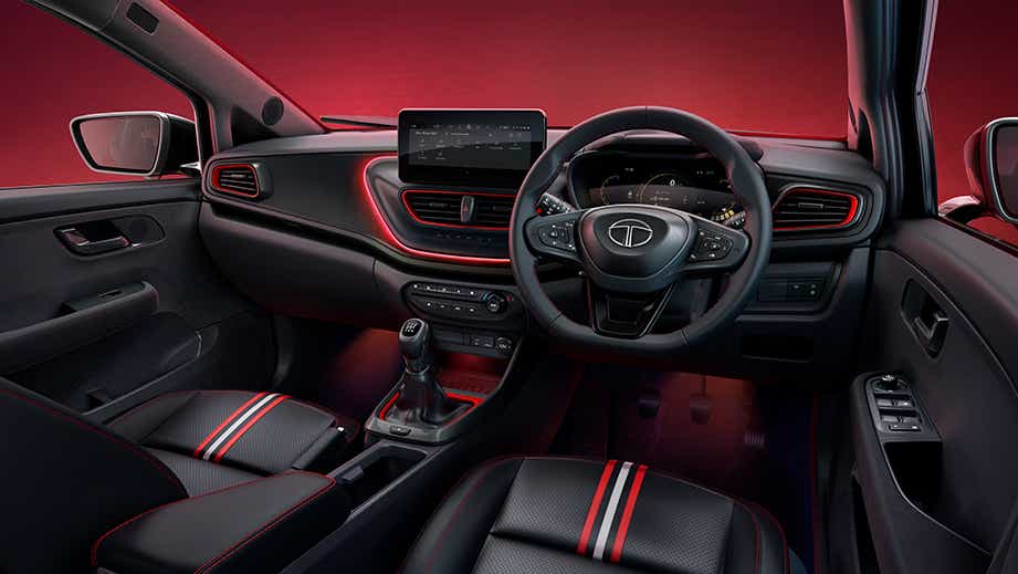 Interior dashboard and steering view of a Tata Altroz Racer