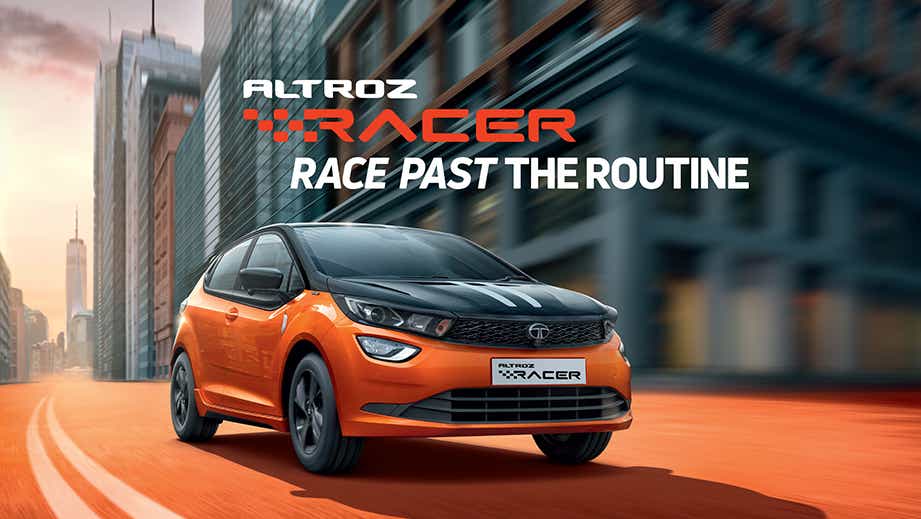 Front view of a Atomic Orange Dual Tone Tata Altroz Racer