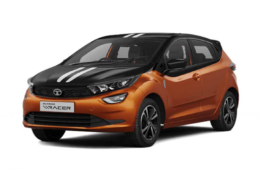 front three-quarter view of a Atomic Orange Dual Tone Tata Altroz Racer