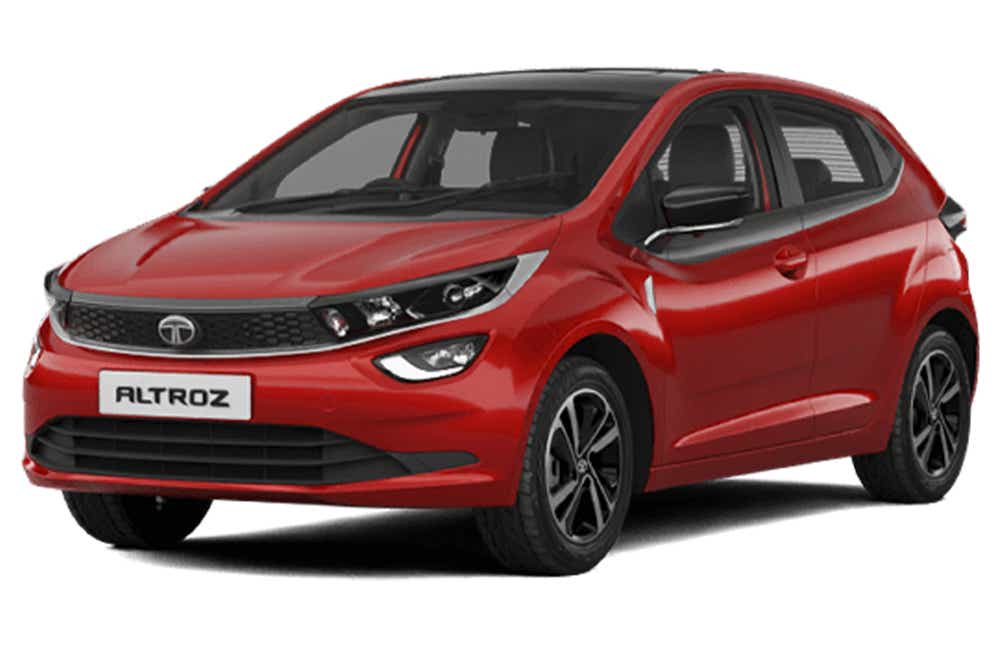 front three-quarter view of a Downtown Red Tata Altroz 2020-2024
