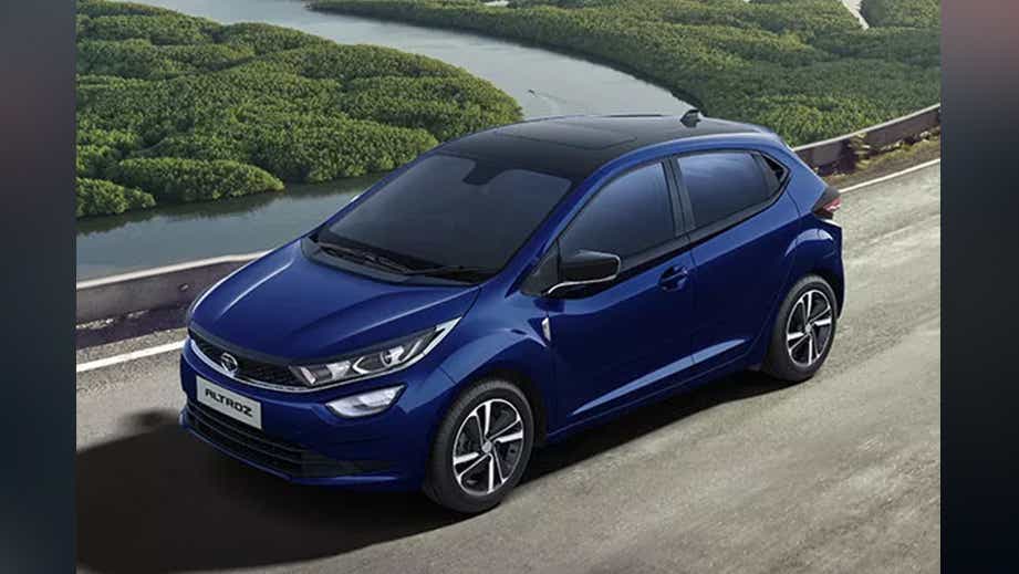 front and side view of a Opera Blue Tata Altroz 2020-2024