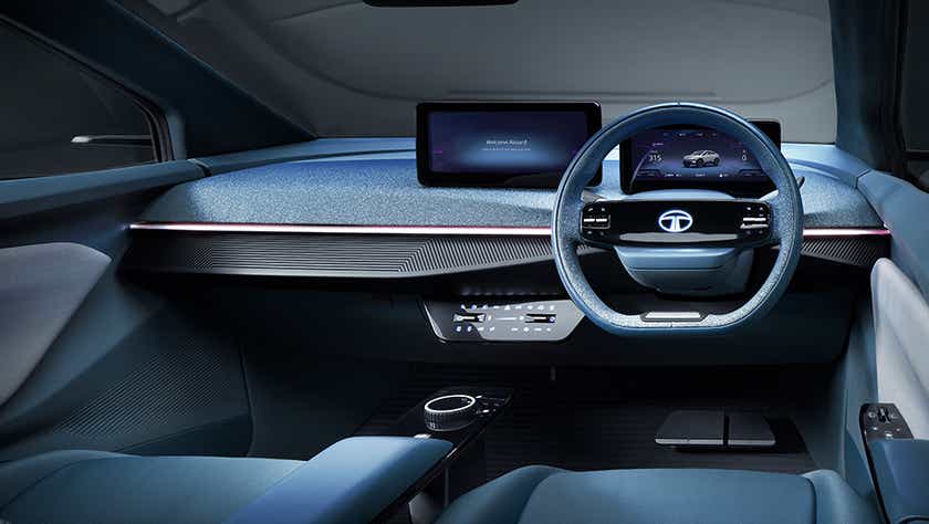 Interior dashboard view of a Tata Curvv EV