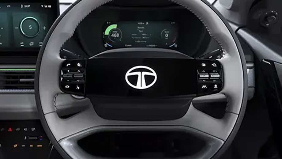 Steering wheel and dashboard of a Tata Curvv EV