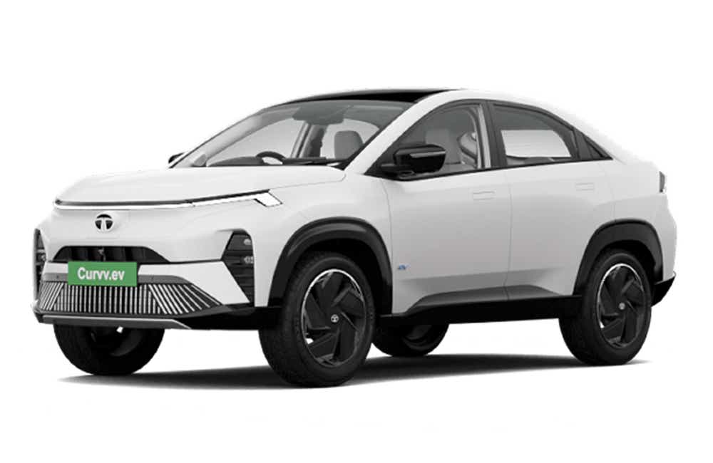 front three-quarter view of a Pristine White Tata Curvv EV