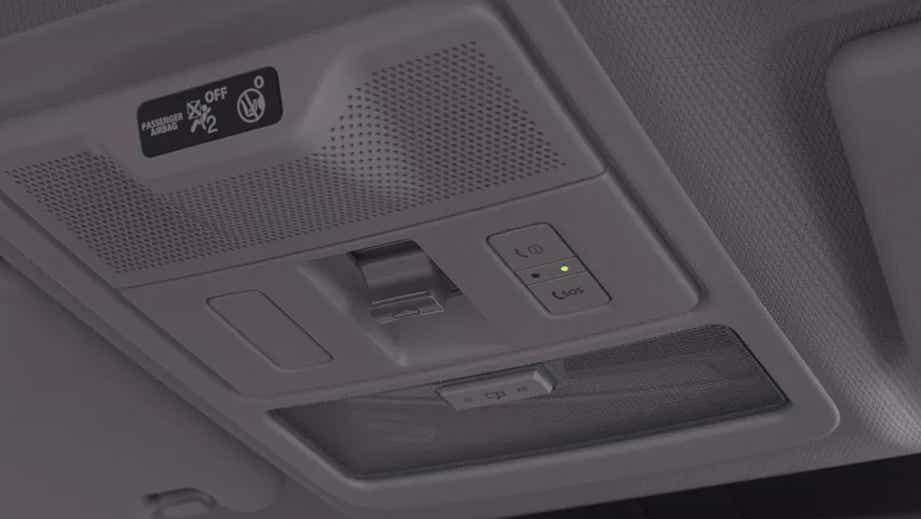 overhead console with SOS and lighting controls of a Tata Curvv