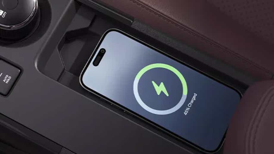 wireless charging pad view of a Tata Curvv