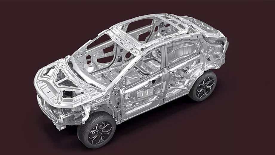 bare chassis structure of a Tata Curvv