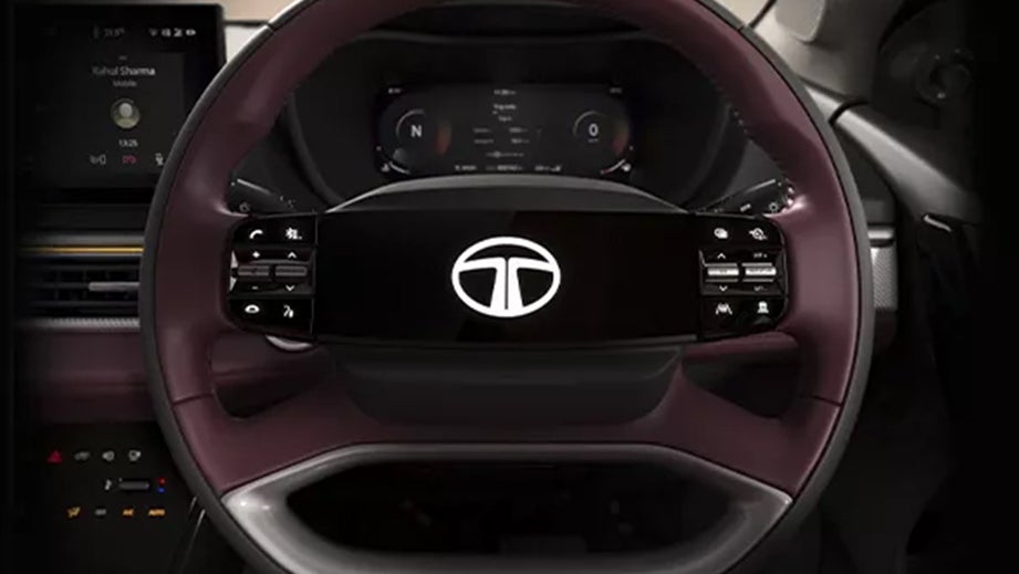 Steering wheel and dashboard of a Tata Curvv