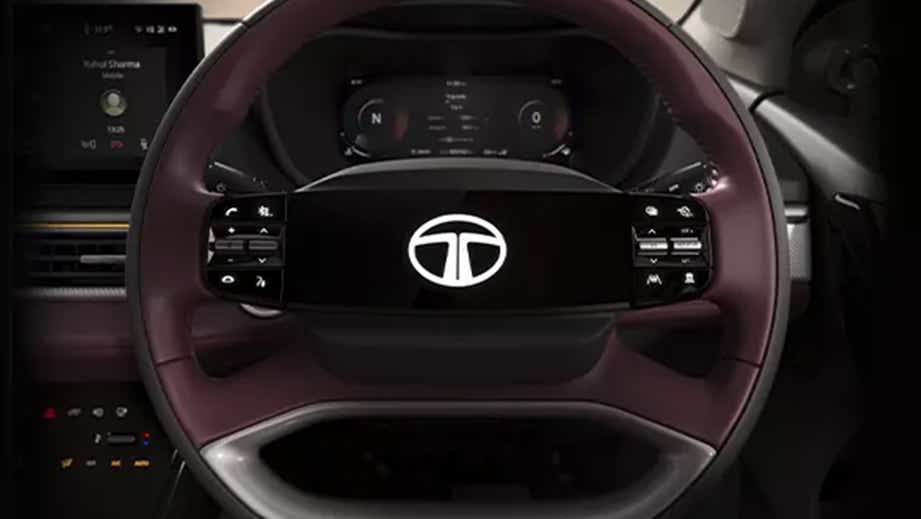 Steering wheel and dashboard of a Tata Curvv