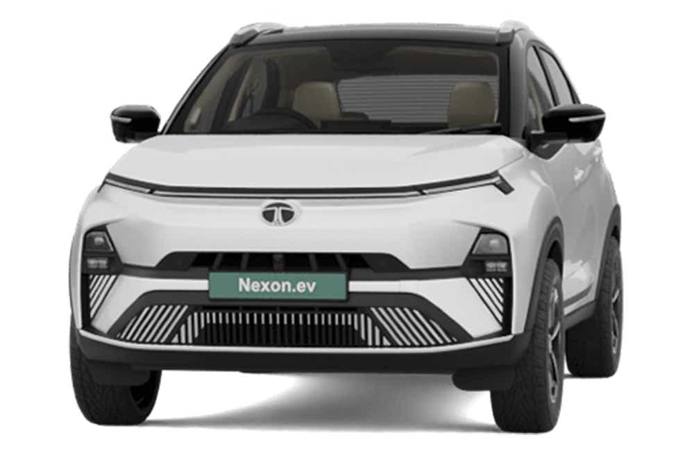 Front view of a Pristine White Dual Tone Tata Nexon EV