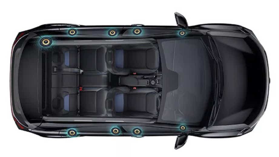 top view of a Tata Nexon showing interior speaker layout
