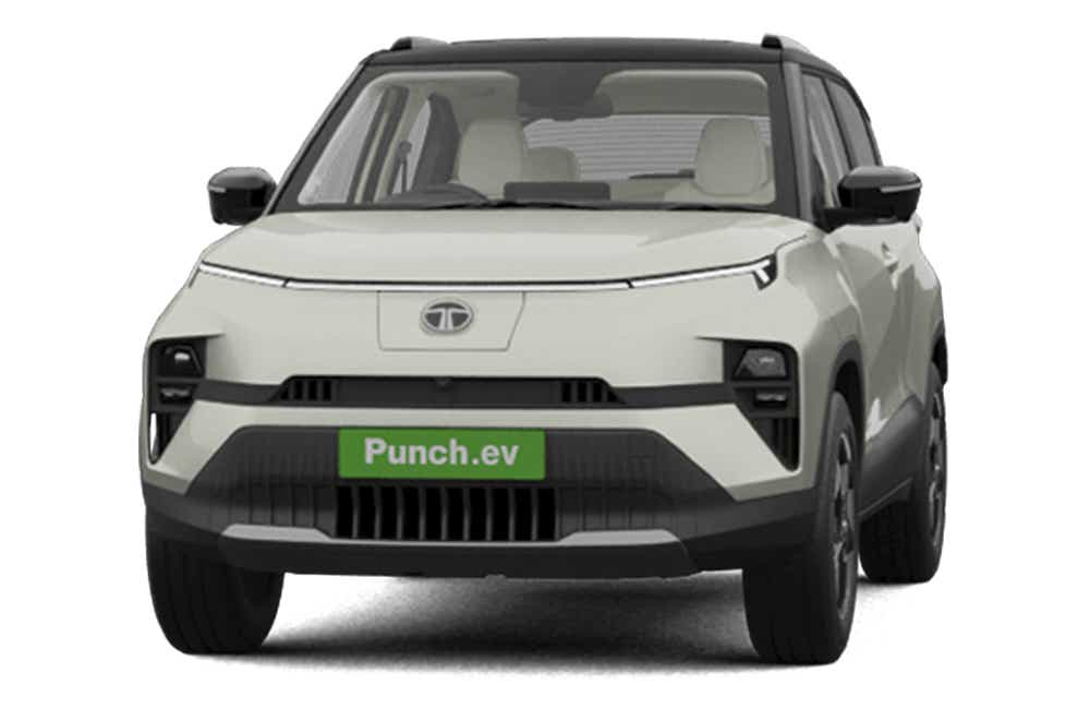 Front view of a Pristine White Dual Tone Tata Punch EV