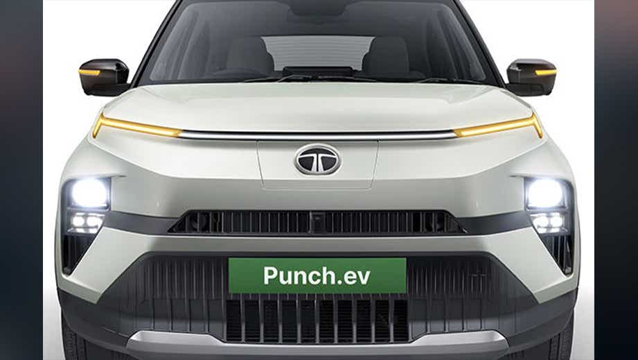 Front view of a Pristine White Dual Tone Tata Punch EV