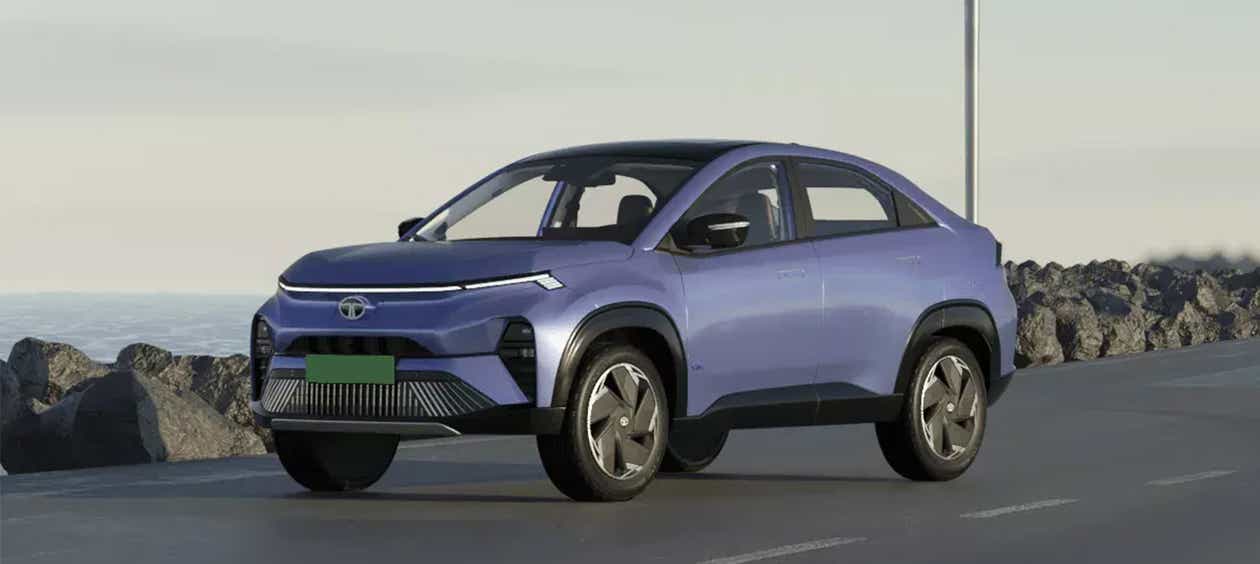 Front three-quarter view of a Tata Curvv EV