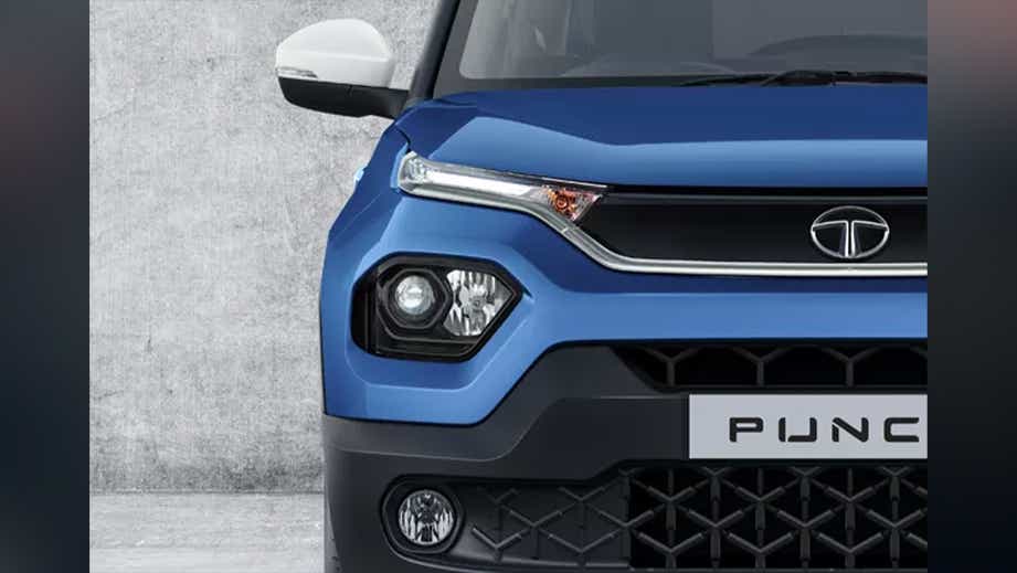 Front view of a Tornado Blue with White Roof Tata Punch