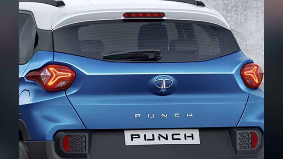 rear view of a Tornado Blue with White Roof Tata Punch