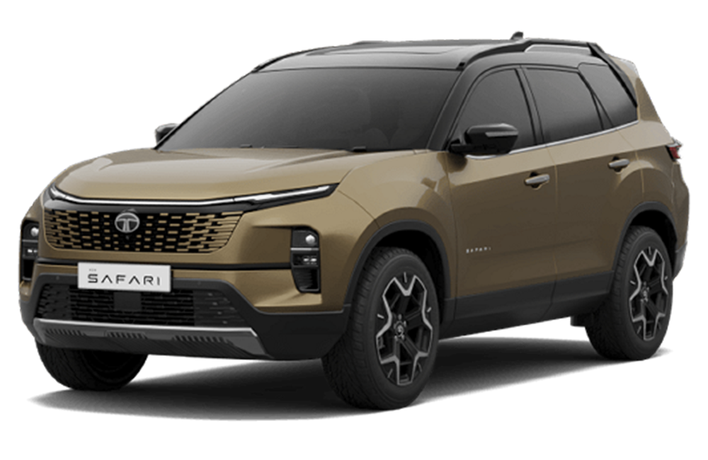 front three-quarter of a Cosmic Gold Tata Safari