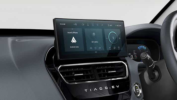 infotainment display and dashboard of a Tata Tiago EV