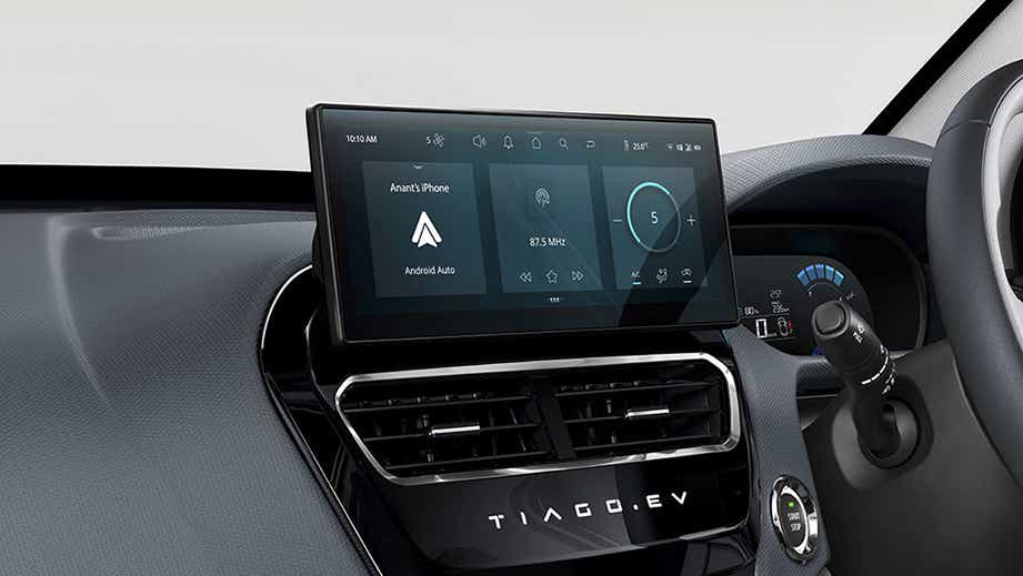 infotainment display and dashboard of a Tata Tiago EV