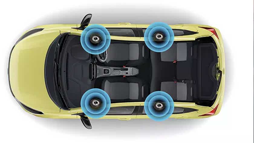 top view interior speaker layout of a Tata Tiago EV