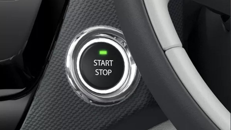 engine start-stop button close-up of a Tata Tiago EV
