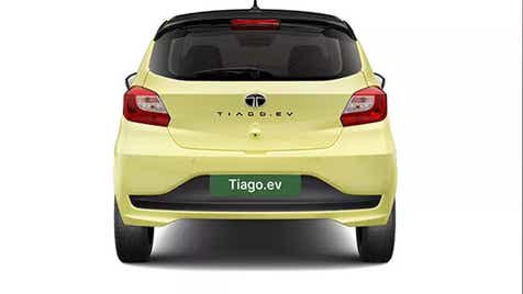 Rear view of a Chill Lime With Dual Tone Tata Tiago EV