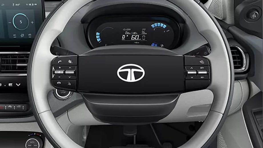 Steering wheel and dashboard of a Tata Tiago EV