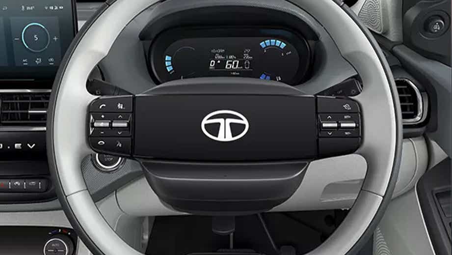 Steering wheel and dashboard of a Tata Tiago EV