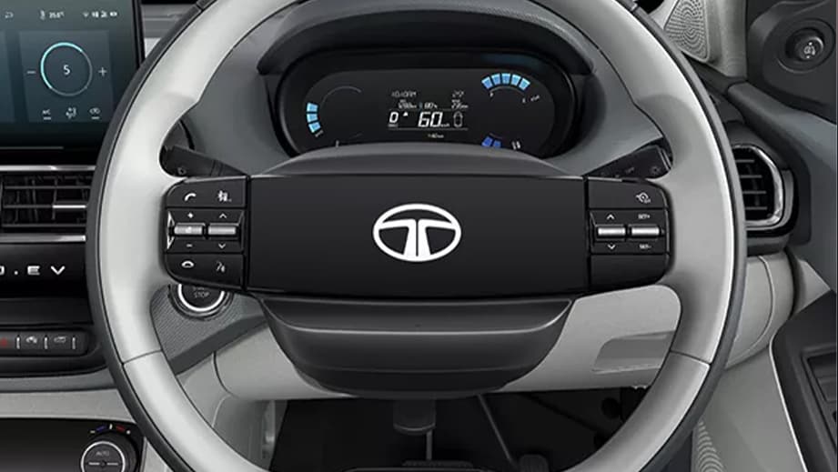 Steering wheel and dashboard of a Tata Tiago EV