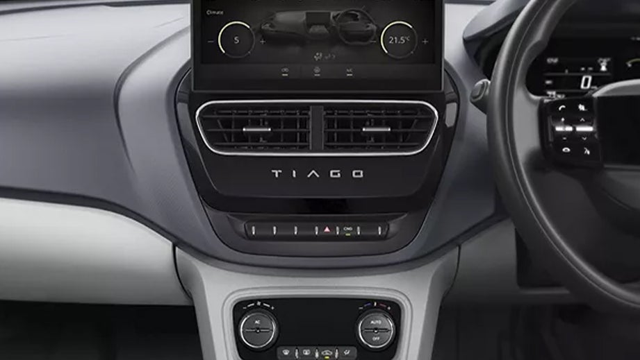 Interior dashboard view of a Tata Tiago