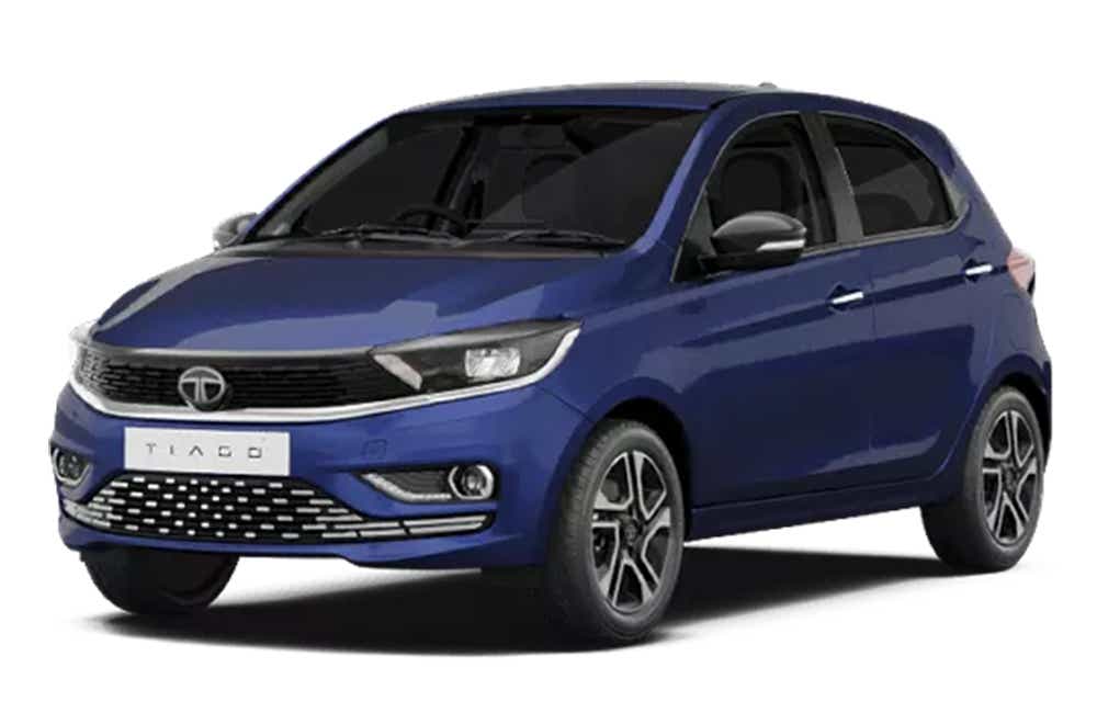front three-quarter view of a Tata Tiago
