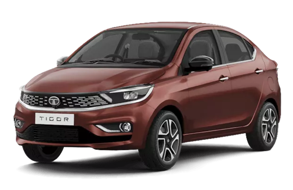 front three-quarter view of a Supernova Copper Tata Tigor