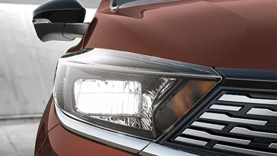 Headlight close-up of a Tata Tigor