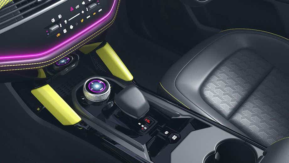 interior center console and seat of a Tata Harrier