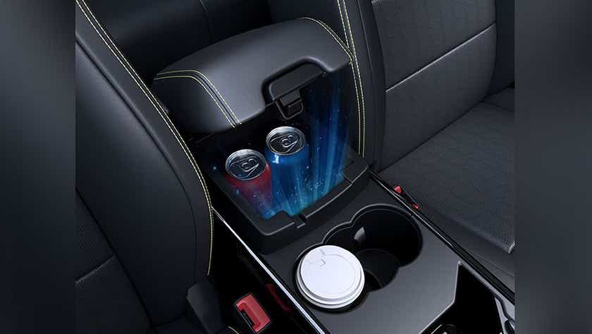 centre console storage compartment of a Tata Harrier