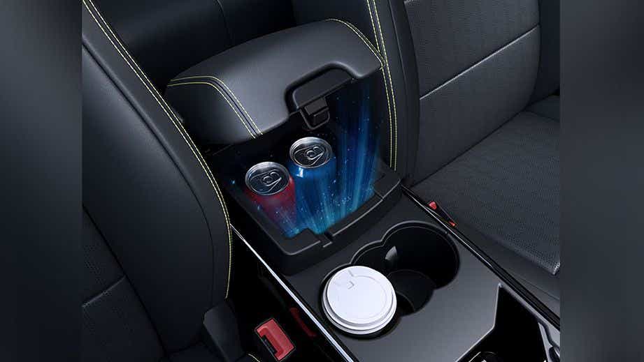 centre console storage compartment of a Tata Harrier