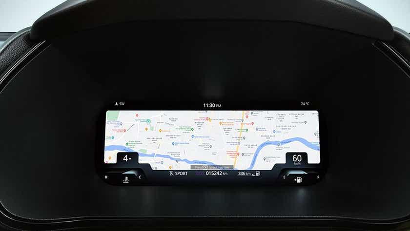 digital instrument cluster with map display of a Tata Harrier