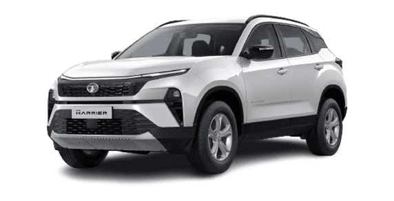 front three-quarter view of a Lunar White Tata Harrier