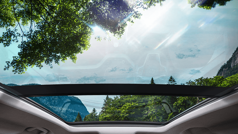 Panoramic sunroof view of a Tata Harrier 2019-2023