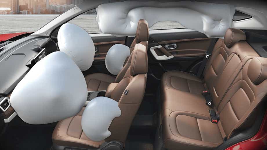 interior view showing airbags deployed in a Tata Harrier 2019-2023