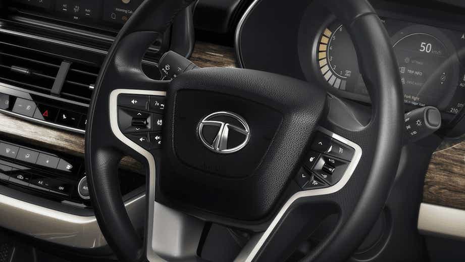 Steering wheel and dashboard of a Tata Harrier 2019-2023