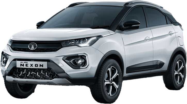 Front three-quarter view of a Calgary White Tata Nexon 2017-2023