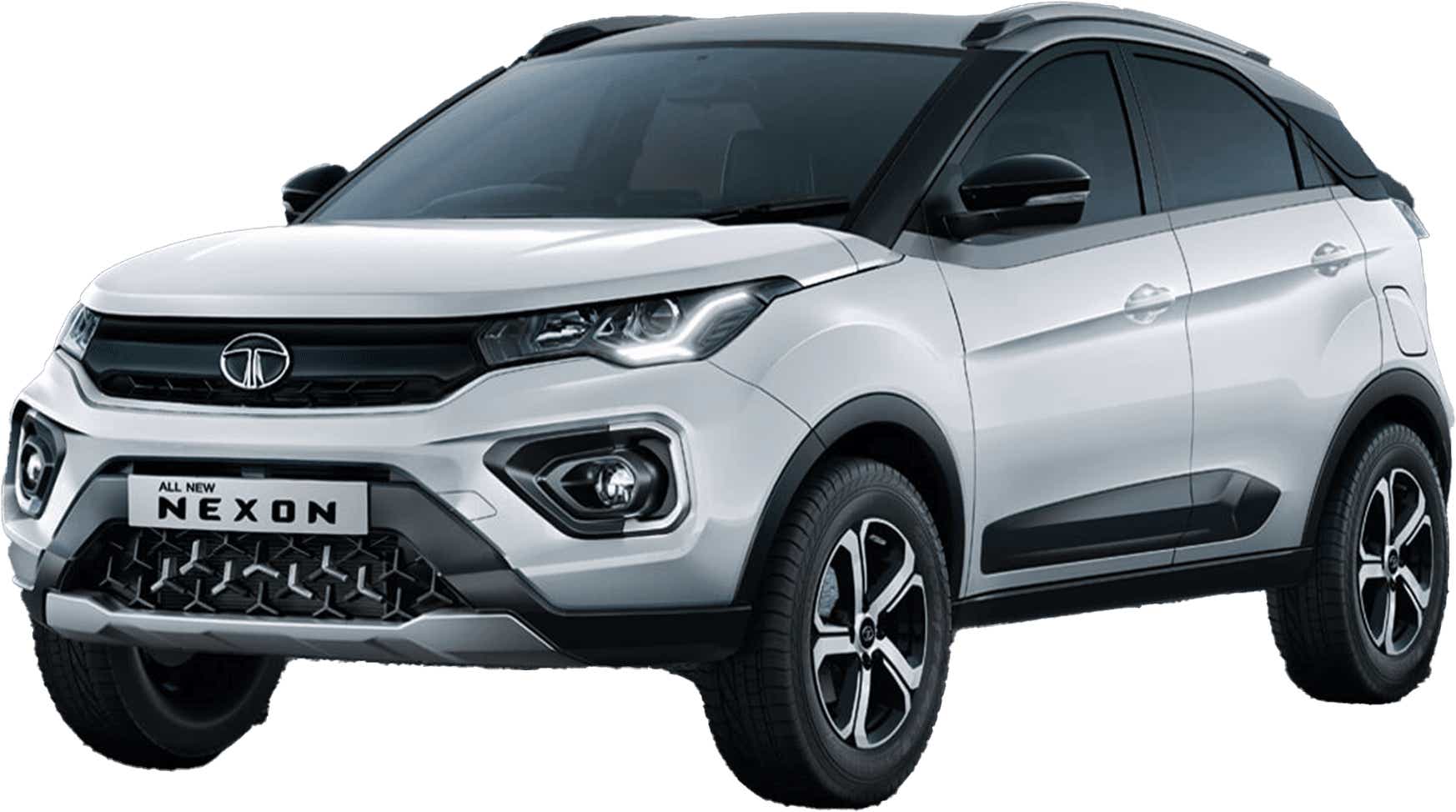 Front three-quarter view of a Calgary White Tata Nexon 2017-2023