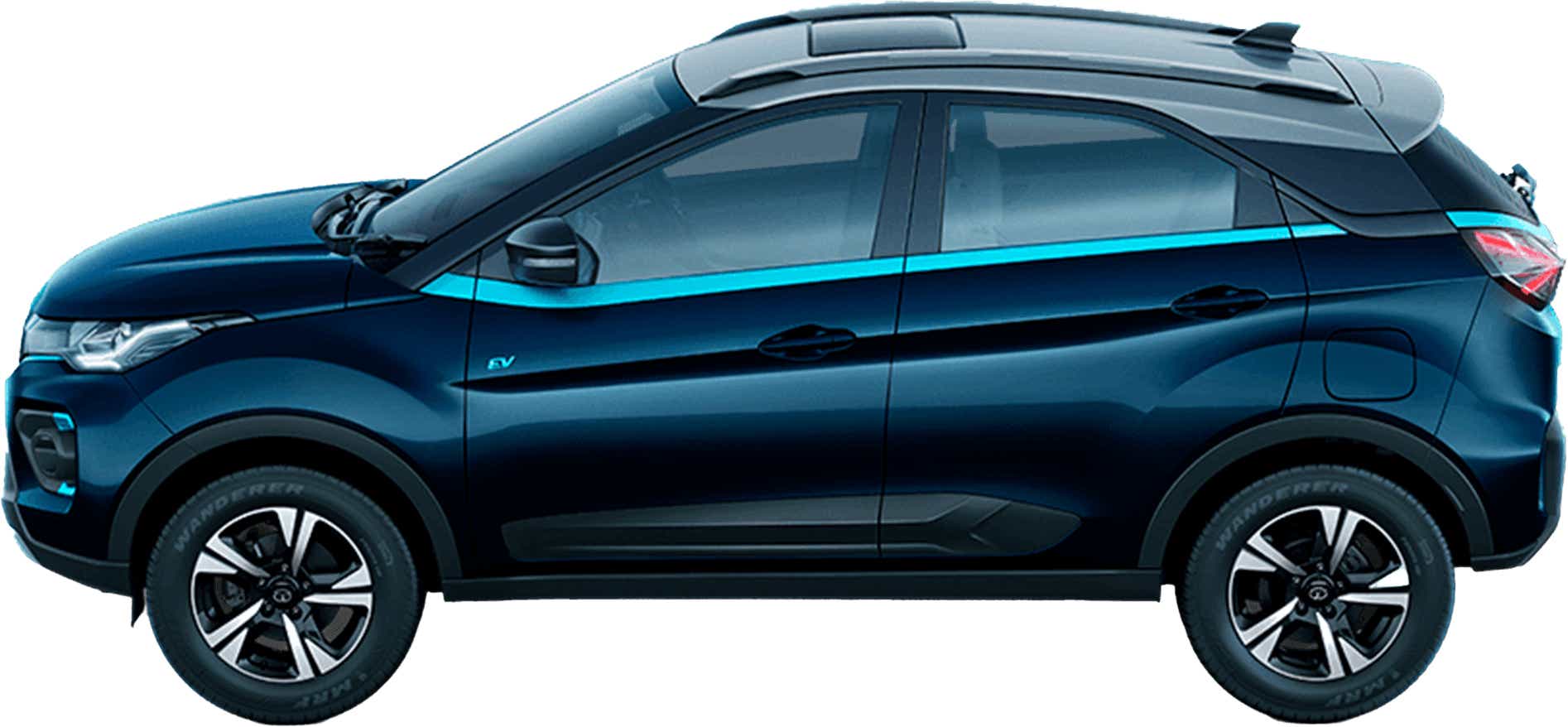 side view of a Intensi Teal Tata Nexon EV Max