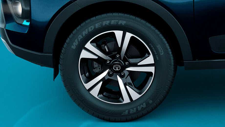 Front wheel and tyre view of a Tata Nexon EV Max