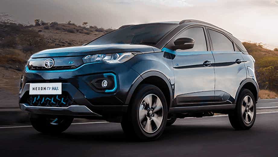 Front three-quarter view of a Tata Nexon EV Max